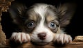 Cute puppy sitting, looking at camera, fluffy fur, purebred dog generated by AI Royalty Free Stock Photo