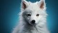 Cute puppy sitting, looking at camera, fluffy fur, white background generated by AI Royalty Free Stock Photo