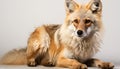 Cute puppy sitting, looking at camera, fluffy fur, white background generated by AI Royalty Free Stock Photo