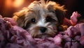 Cute puppy sitting outdoors, looking at camera with fluffy fur generated by AI Royalty Free Stock Photo