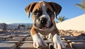 Cute puppy sitting outdoors, looking at camera with purebred bulldog generated by AI Royalty Free Stock Photo