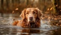 Cute puppy sitting in water, looking at camera with wet fur generated by AI Royalty Free Stock Photo