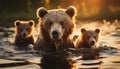 Cute puppy sitting, wet fur, playing in water, reflecting sunlight generated by AI Royalty Free Stock Photo