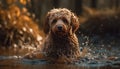 Cute puppy sitting in wet grass outdoors generated by AI Royalty Free Stock Photo