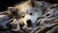 Cute puppy sleeping outdoors, fluffy fur, looking at camera generated by AI Royalty Free Stock Photo