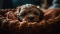 Cute puppy, small and fluffy, sitting in a cozy basket generated by AI