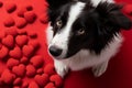 Cute puppy studio portrait Border collie with a heart background