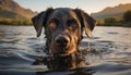 Cute puppy swimming in nature, reflecting purebred beauty generated by AI