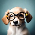 Cute puppy wearing glasses - ai generated image Royalty Free Stock Photo