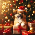 cute puppy wearing a santa hat Royalty Free Stock Photo