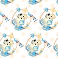 Cute puppy Woof! vector seamless pattern. Children collection