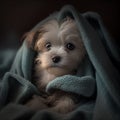 Cute puppy wrapped in a blanket Royalty Free Stock Photo