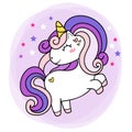 Cute Purple Baby Unicorn magical horn simple doodle outline vector illustration