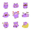 Cute purple bear emoticon gesture doodle