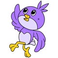Cute purple birds dance happily, doodle draw kawaii