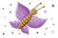 Cute purple butterfly and purple stars