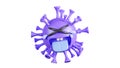 Cute purple colona virus character crying on white background.,vaccine covid-19.,3d model and illustration