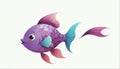 cute purple fish on plain white ai generated