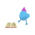 Cute Purple Freaky Monster with Book, Funny Colorful Fish Monster Cartoon Character Vector Illustration