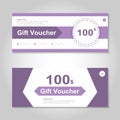 Cute purple gift voucher template layout design set, certificate discount coupon pattern for shopping Royalty Free Stock Photo