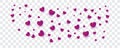 Cute Purple Hearts Scattered on Transparent Background. Valentine\'s Day Decoration Element