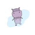 Cute purple hippopotamus in water illustration