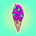 Cute purple ice cream cone with blue zombie eyes