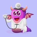 Cute purple monster doctor holding stethoscope