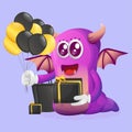 Cute purple monster holding gift box celebrate black friday