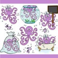 Cute purple octopus set digital elements Royalty Free Stock Photo