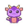 Cute purple pixel dragons. Kawaii colorful funny dinosaur Royalty Free Stock Photo