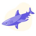 Cute purple shark on a yellow background. Flat cartoon vector illustration Royalty Free Stock Photo