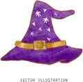 Cute Purple Witch Hat and Enchanting Halloween Magic in Watercolor Style Embrace the cheerful and festive Halloween spirit with