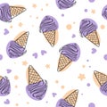 Cute purpure cartoon ice cream seamless pattern background illustration Royalty Free Stock Photo