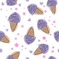 Cute purpure cartoon ice cream seamless pattern background illustration Royalty Free Stock Photo