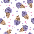 Cute purpure cartoon ice cream seamless vector pattern background illustration Royalty Free Stock Photo