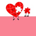 Cute puzzle heart and missing piece cartoon for Valentines Day