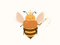 Cute Queen bee character vector illustration, Flying princess bumblebee wearing crown, holding magic wand, star trace Royalty Free Stock Photo