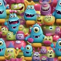 Cute and quirky monster characters engaged in various activities Playful and imaginative illustration for childrens products or