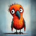 Expressive Character Design: A Quirky Cartoonish Orange Painted Bird
