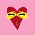 A cute quirky strange clockwork red heart with a funny face and wings