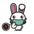 Cute rabbit animal cartoon characters wearing masks against the virus