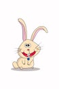 Cute rabbit with smile and blue necklace animal cartoon illustration