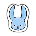 Cute rabbit animal face vector sticker with shadow on white background. Sweet bunny head handdrawn illustration