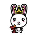 Cute rabbit animal king cartoon character with crown and king scepter