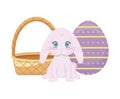 Cute rabbit with basket wicker and egg of easter Royalty Free Stock Photo
