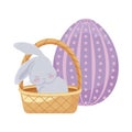 Cute rabbit with basket wicker and egg of easter Royalty Free Stock Photo