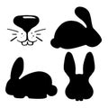 Cute rabbit black logo set on white background. Black and while rabbit icon. Fat bunny for veterinarian pet shop