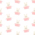 Cute rabbit in a box seamless pattern background
