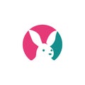 Cute Rabbit Bunny Hare Circle Negative Space Logo